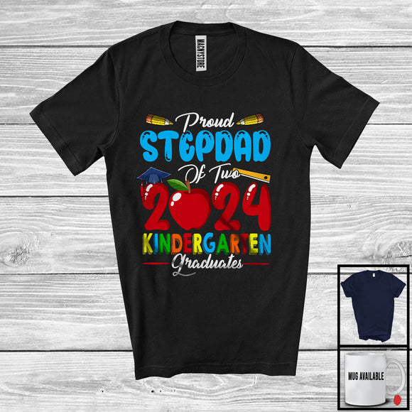 MacnyStore - Proud Stepdad Of Two 2024 Kindergarten Graduates, Lovely Father's Day Graduation Proud, Family T-Shirt
