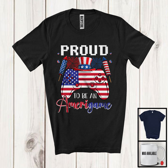 MacnyStore - Proud To Be An Amerigame, Awesome 4th Of July American Flag Game Controller, Gaming Gamer T-Shirt