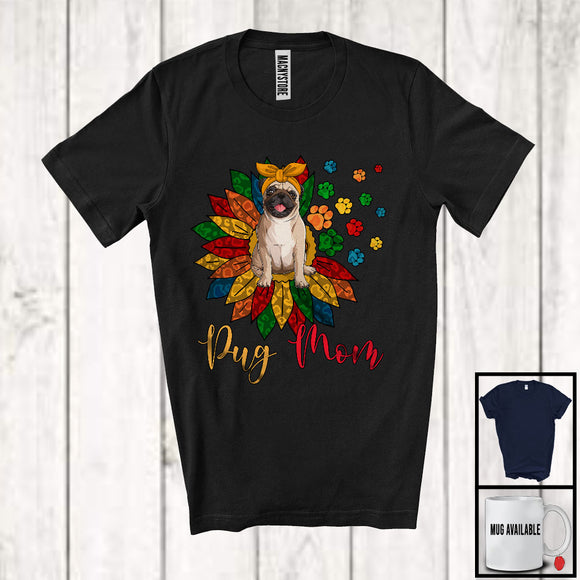 MacnyStore - Pug Mom, Happy Mother's Day Colorful Sunflower Paws, Matching Family Group T-Shirt