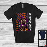 MacnyStore - Pug Witch On American Flag, Adorable Halloween Pumpkin Paws, Patriotic Group T-Shirt