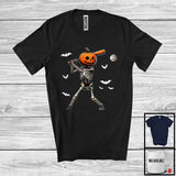 MacnyStore - Pumpkin Skeleton Playing Baseball, Scary Halloween Baseball Player Playing Lover, Sport Team T-Shirt