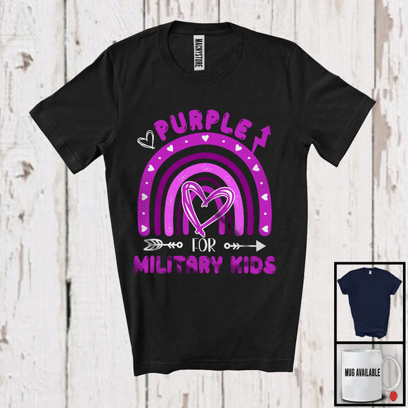 MacnyStore - Purple For Military Kids, Adorable Military Child Month Purple Rainbow, Hearts Family T-Shirt