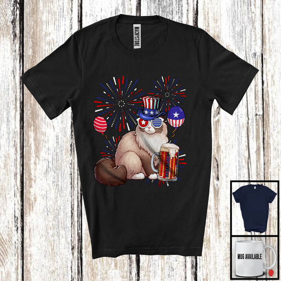 MacnyStore - Ragdoll Drinking Beer, Awesome 4th Of July Fireworks Kitten, Drunker Patriotic Group T-Shirt