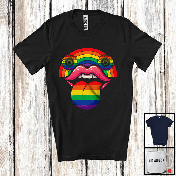 MacnyStore - Rainbow Lips, Awesome LGBTQ Pride LGBT Sunflowers, Gay Lesbian Family Lover T-Shirt