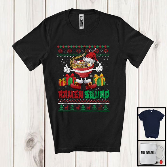 MacnyStore - Ramen Squad; Humorous Christmas Santa Ramen Japan Food Lover; X-mas Sweater Snowing T-Shirt