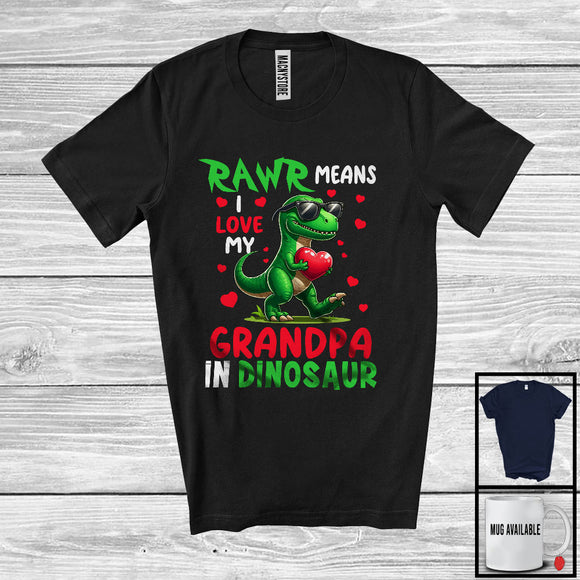 MacnyStore - Rawr Means I Love My Grandpa, Adorable Father's Day T-Rex Grandpa, Dinosaur Family Group T-Shirt