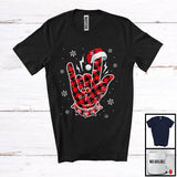 MacnyStore - Red Plaid Santa Rock Hand Sign; Joyful Christmas ASL Sign Language; X-mas Music Family Group T-Shirt