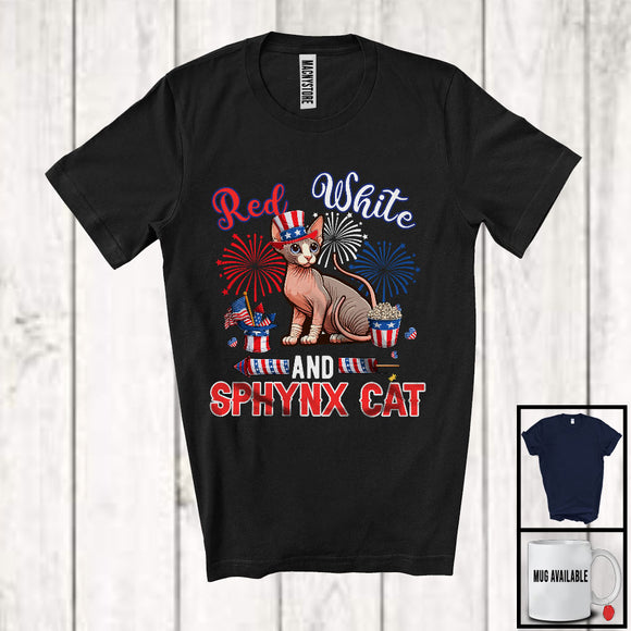 MacnyStore - Red White And  Sphynx Cat, Lovely 4th Of July American Flag Kitten Lover, Patriotic Group T-Shirt