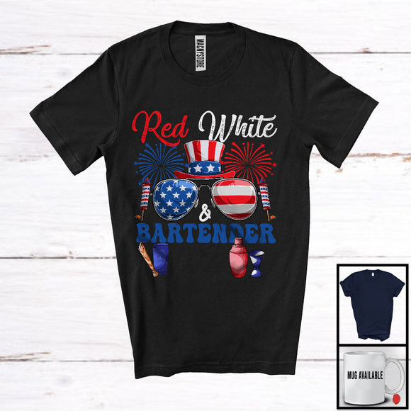 MacnyStore - Red White And Bartender Crew, Proud 4th Of July American Flag Glasses, Careers Jobs Group T-Shirt