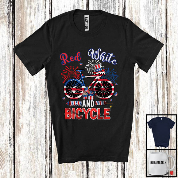 MacnyStore - Red White And Bicycle, Amazing 4th Of July American Flag Bicycle Riding Lover, Patriotic Group T-Shirt