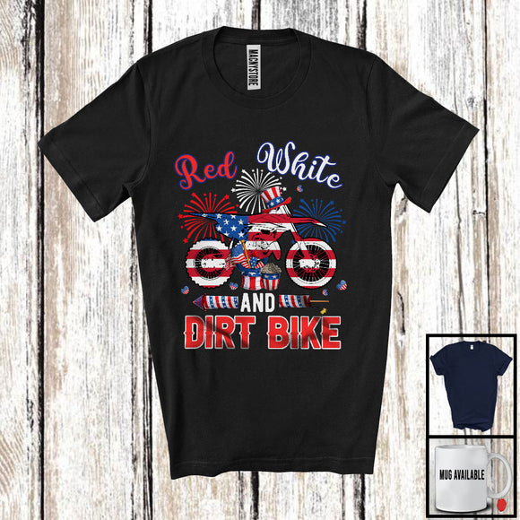 MacnyStore - Red White And Dirt Bike, Amazing 4th Of July American Flag Dirt Bike Riding Lover, Patriotic Group T-Shirt