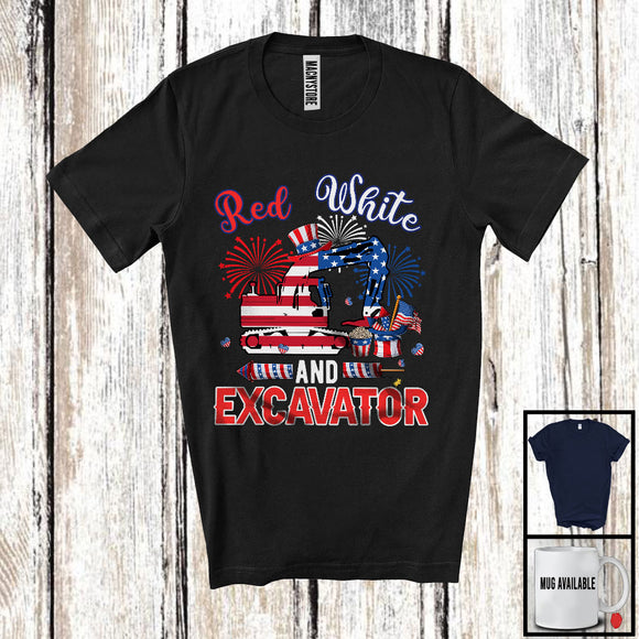 MacnyStore - Red White And Excavator, Amazing 4th Of July American Flag Excavator Driver Lover, Patriotic Group T-Shirt