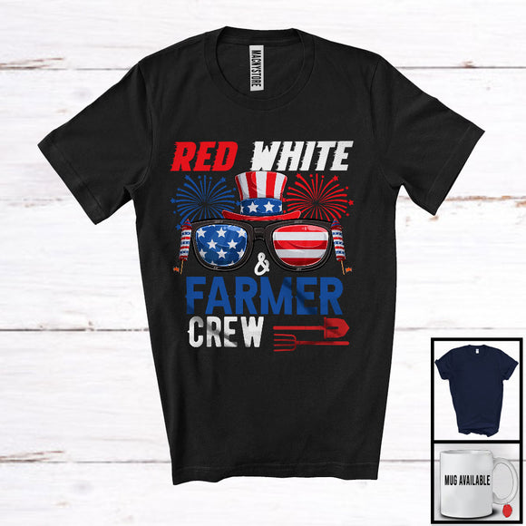 MacnyStore - Red White And Farmer Crew, Proud 4th Of July American Flag Glasses, Careers Jobs Group T-Shirt