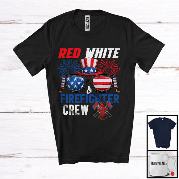 MacnyStore - Red White And Firefighter Crew, Proud 4th Of July American Flag Glasses, Careers Jobs Group T-Shirt