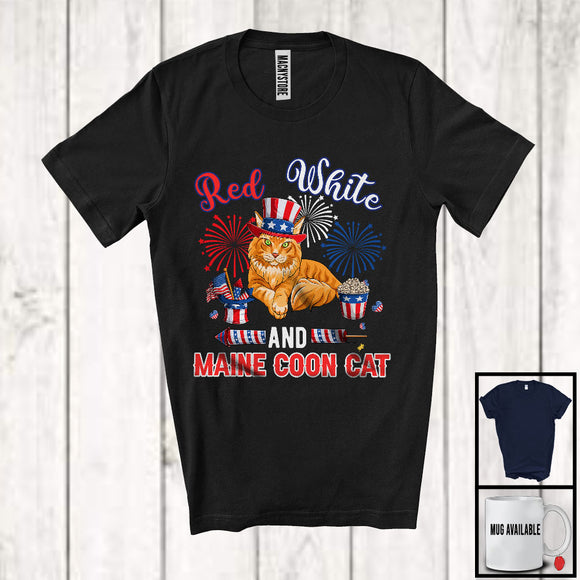 MacnyStore - Red White And Maine Coon Cat, Lovely 4th Of July American Flag Kitten Lover, Patriotic Group T-Shirt