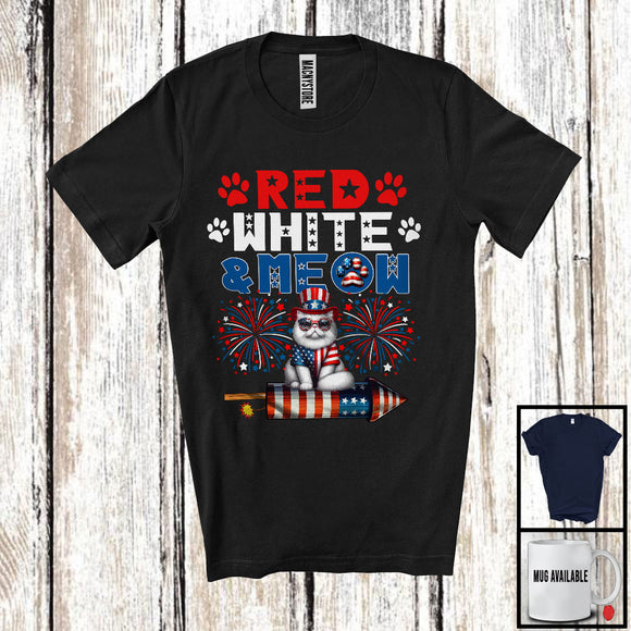 MacnyStore - Red White And Meow, Lovely 4th Of July Cat Paws Owner Lover, Fireworks Patriotic Group T-Shirt