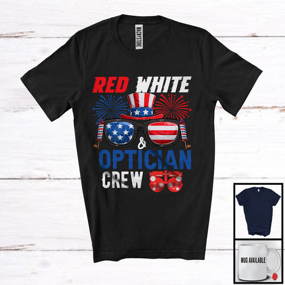 MacnyStore - Red White And Optician Crew, Proud 4th Of July American Flag Glasses, Careers Jobs Group T-Shirt
