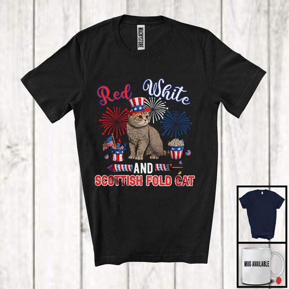 MacnyStore - Red White And Scottish Fold cat, Lovely 4th Of July American Flag Kitten Lover, Patriotic Group T-Shirt