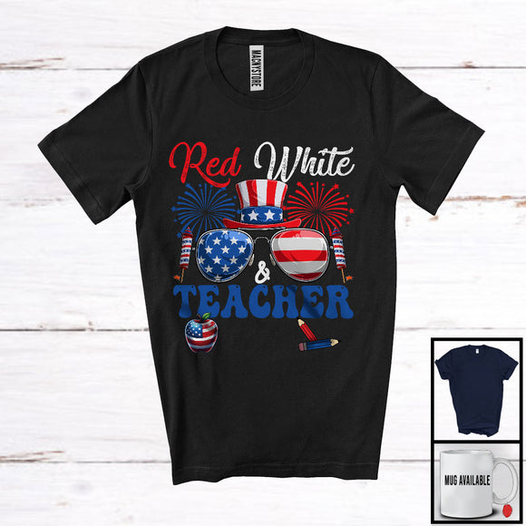 MacnyStore - Red White And Teacher Crew, Proud 4th Of July American Flag Glasses, Careers Jobs Group T-Shirt