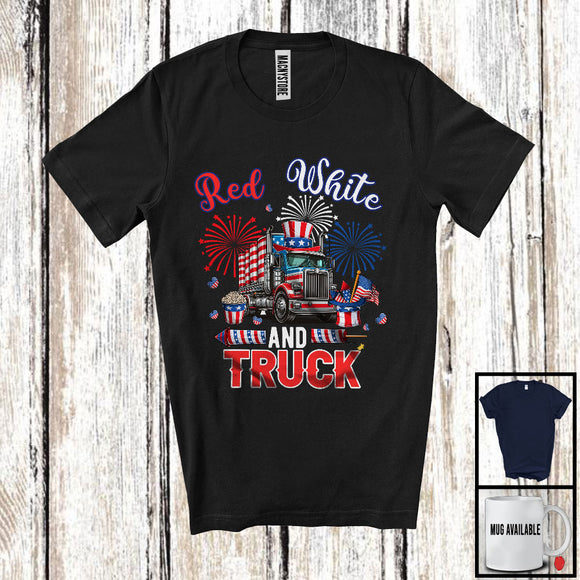 MacnyStore - Red White And Truck, Amazing 4th Of July American Flag Truck Driver Lover, Patriotic Group T-Shirt