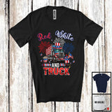 MacnyStore - Red White And Truck, Amazing 4th Of July American Flag Truck Driver Lover, Patriotic Group T-Shirt