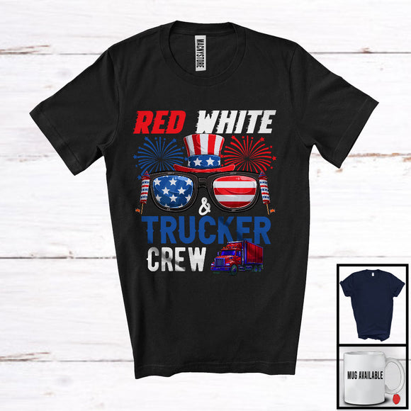 MacnyStore - Red White And Trucker Crew, Proud 4th Of July American Flag Glasses, Careers Jobs Group T-Shirt