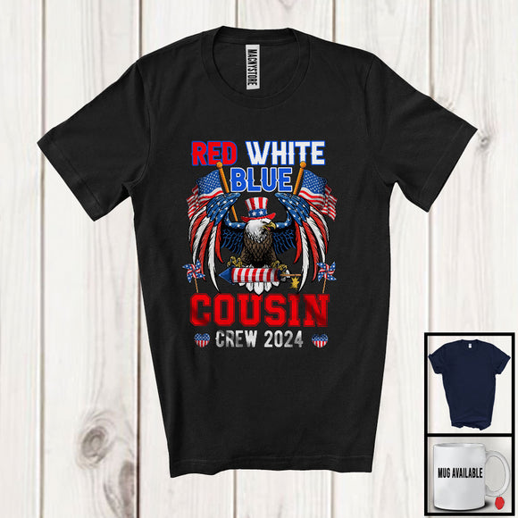 MacnyStore - Red White Blue Cousins Crew 2024, Amazing 4th Of July Eagle American Flag, Family Group T-Shirt