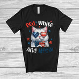 MacnyStore - Red White Meow; Awesome 4th of July Cat Owner America Flag Sunglasses; Patriotic T-Shirt