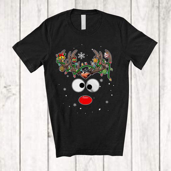 MacnyStore - Reindeer Face; Adorable Christmas Reindeer Lover; Boys Girls X-mas Pajamas Family Group T-Shirt