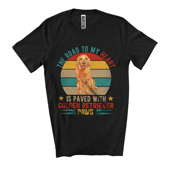 MacnyStore - Road To My Heart Is Paved With Golden Retriever Paws, Humorous Vintage Retro, Family Animal T-Shirt