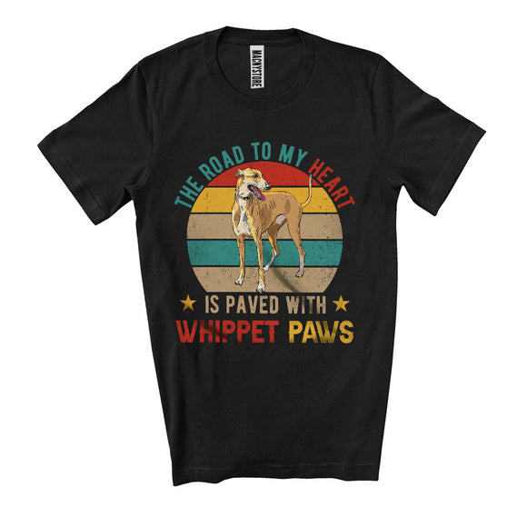 MacnyStore - Road To My Heart Is Paved With Whippet Paws, Humorous Vintage Retro, Family Animal Lover T-Shirt