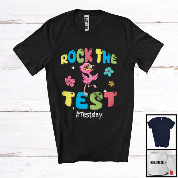 MacnyStore - Rock The Test, Humorous Testing Day Test Day Flamingo, Matching Teacher Student Group T-Shirt