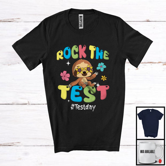 MacnyStore - Rock The Test, Humorous Testing Day Test Day Sloth, Matching Teacher Student Group T-Shirt