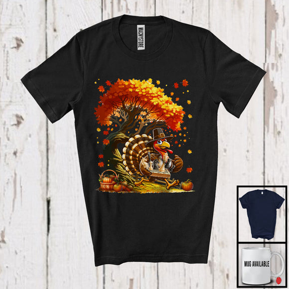 MacnyStore - Running Turkey With Chess, Joyful Thanksgiving Autumn Fall Pilgrim, Sports Player Team T-Shirt