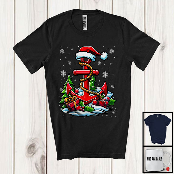 MacnyStore - Santa Anchor Snowing Around; Joyful Christmas Santa Anchor Boating Lover; Family Group T-Shirt