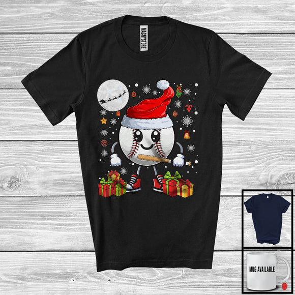 MacnyStore - Santa Baseball Snow Around, Lovely Christmas Santa Sports Playing Player, X-mas Team T-Shirt