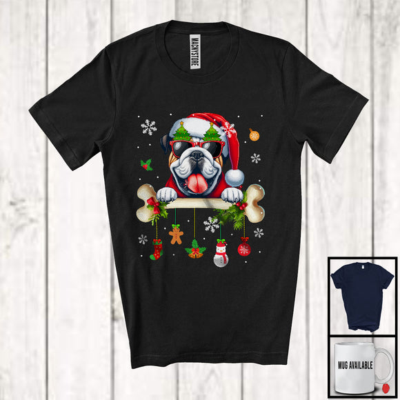 MacnyStore - Santa Bulldog With Bone; Amazing Christmas Dog Owner Lover; Snowing Family Group T-Shirt
