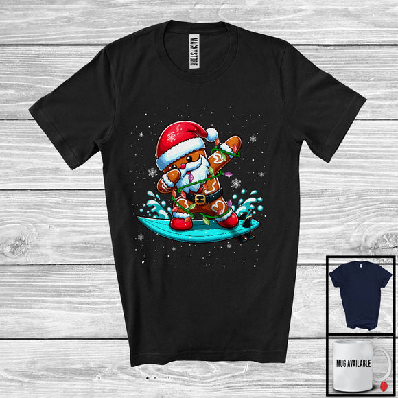 MacnyStore - Santa Dabbing Gingerbread Man, Cheerful Christmas In July Lights Summer Vacation, Beach Surfing T-Shirt