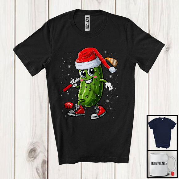 MacnyStore - Santa Pickle Playing Baseball; Cheerful Christmas Pickle Baseball Player Team; X-mas Sport T-Shirt