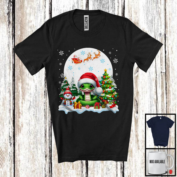 MacnyStore - Santa Snake With X-mas Tree Snowman, Adorable Christmas Santa Wild Animal, Family Group T-Shirt