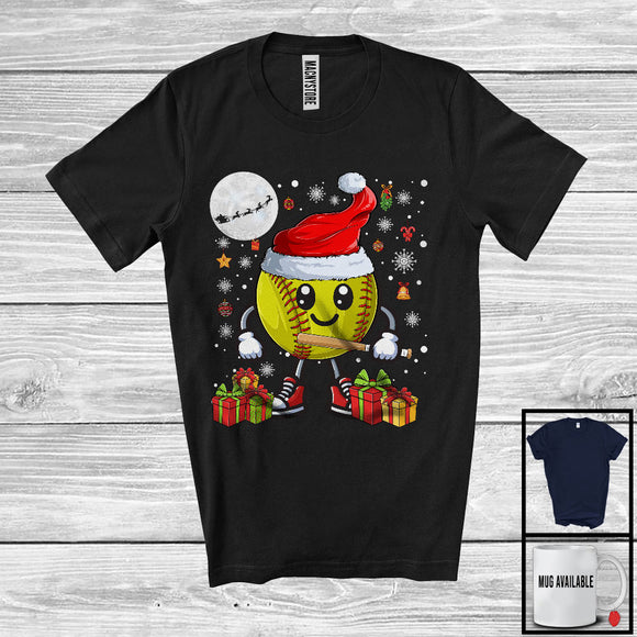 MacnyStore - Santa Softball Snow Around, Lovely Christmas Santa Sports Playing Player, X-mas Team T-Shirt