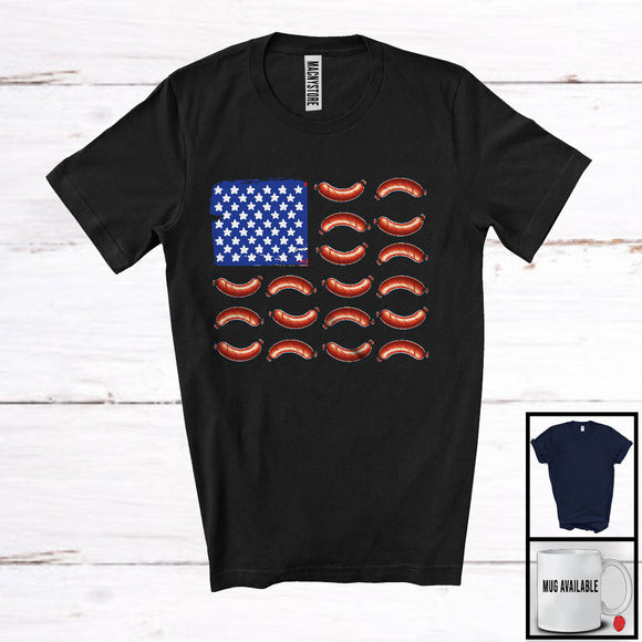 MacnyStore - Sausage American Flag, Humorous 4th Of July Summer Vacation Patriotic Group, Fast Food Lover T-Shirt