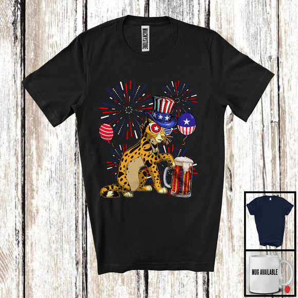 MacnyStore - Savannah Cat Drinking Beer, Awesome 4th Of July Fireworks Kitten, Drunker Patriotic Group T-Shirt