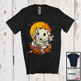 MacnyStore - Scary Moon Guinea Pig Ghost With Carved Pumpkin Candy, Happy Halloween Guinea Pig Lover T-Shirt
