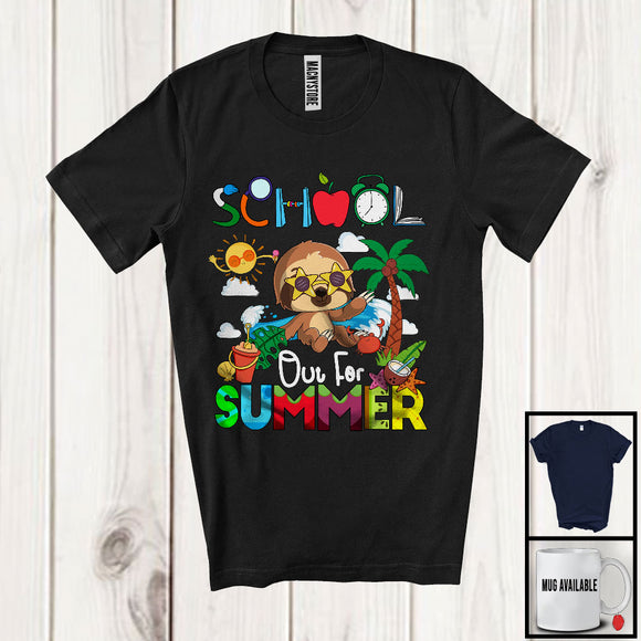 MacnyStore - School Out For Summer, Cheerful Summer Vacation Sloth Lover, Sea Beach Trip Family Group T-Shirt