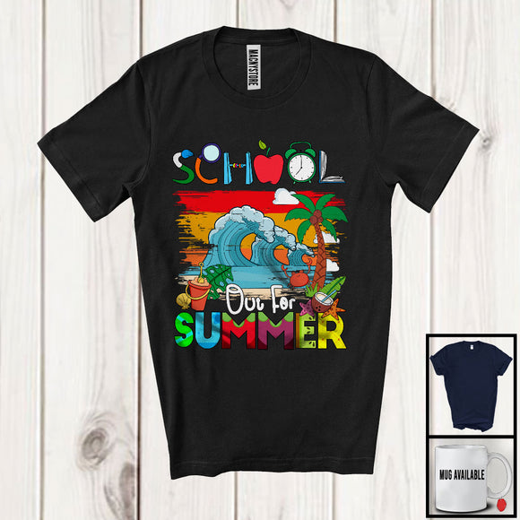 MacnyStore - School Out For Summer, Cheerful Summer Vacation Waving Sea Lover, Beach Trip Family Group T-Shirt