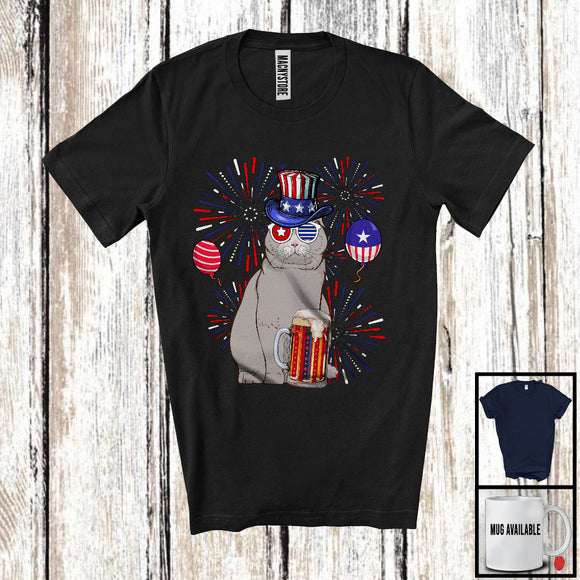 MacnyStore - Scottish Fold Drinking Beer, Awesome 4th Of July Fireworks Kitten, Drunker Patriotic Group T-Shirt