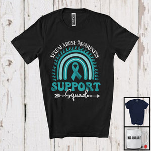 MacnyStore - Sexual Abuse Awareness Support Squad, Lovely Sexual Abuse Awareness Teal Ribbon, Rainbow T-Shirt