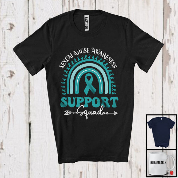 MacnyStore - Sexual Abuse Awareness Support Squad, Lovely Sexual Abuse Awareness Teal Ribbon, Rainbow T-Shirt