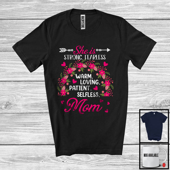 MacnyStore - She Is Strong Fearless Mom, Adorable Mother's Day Flowers Rainbow, Matching Family Group T-Shirt
